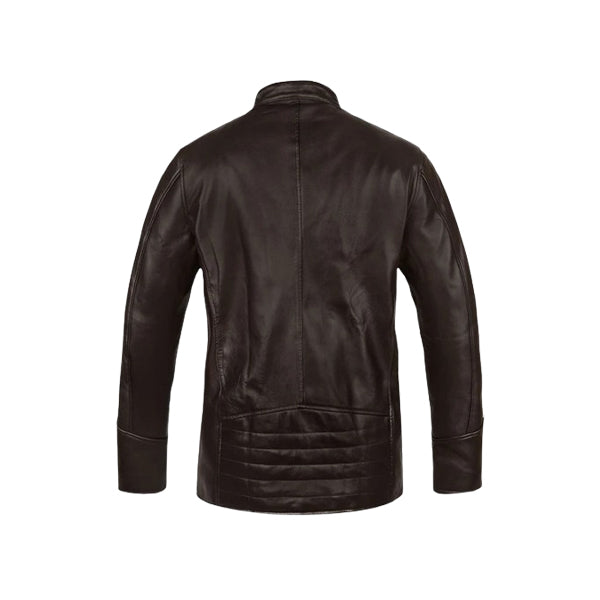 Men's White Stripe Brown Biker Leather Jacket