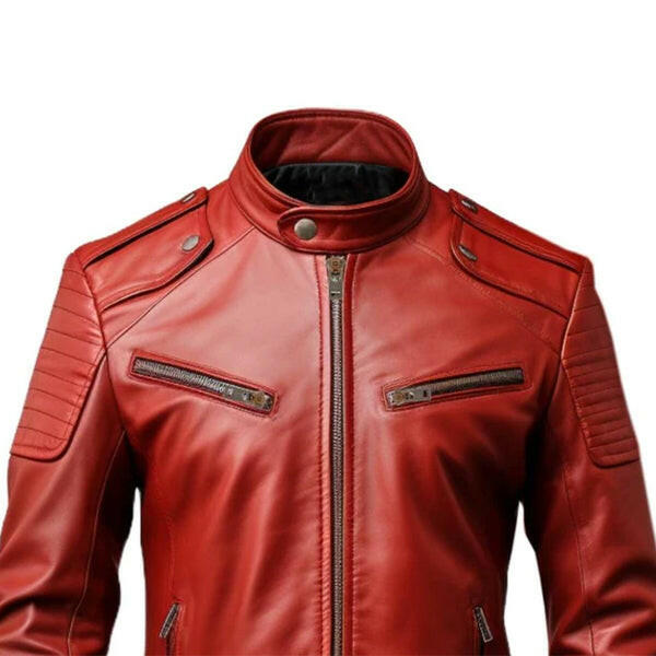 Men's Red Leather Biker Jacket
