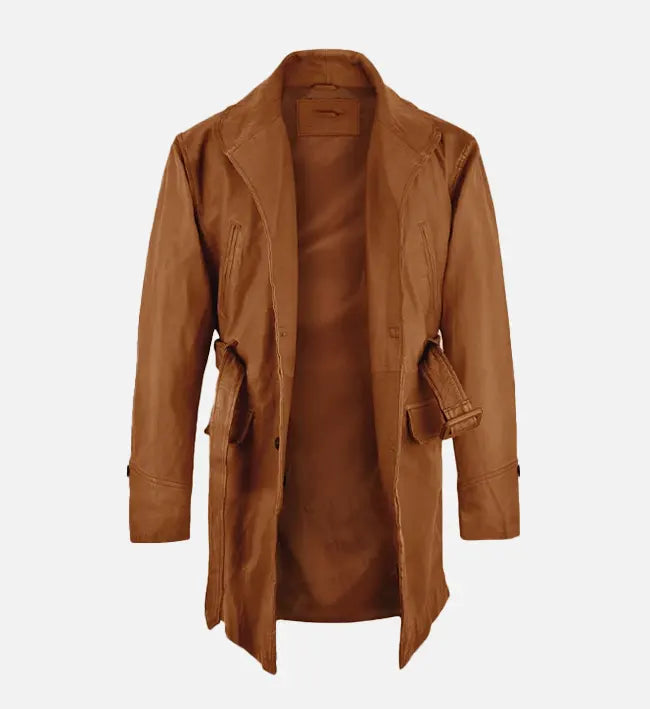 Men's Brown Leather Trench Coat