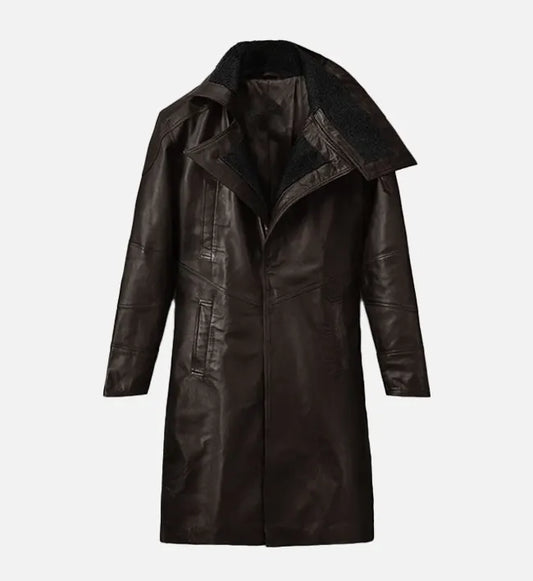 Men's Dark Brown Leather Long Coat