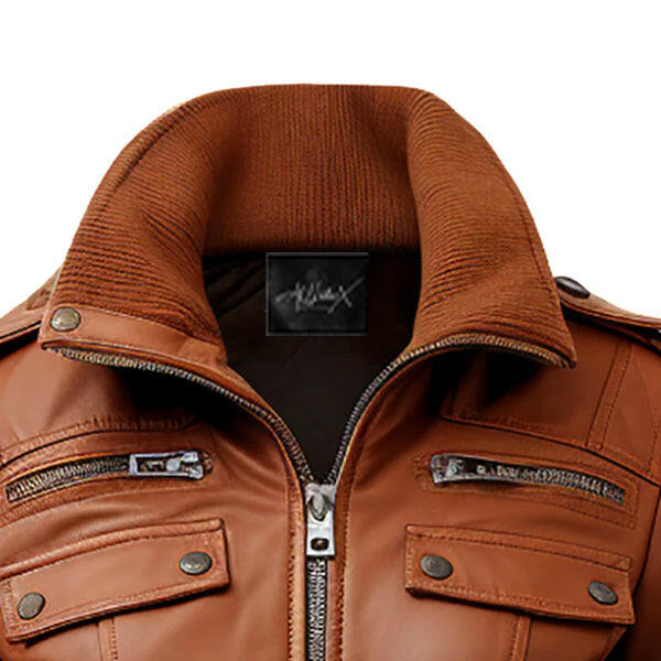 Women's Brown Bomber Jacket with Strap Pocket