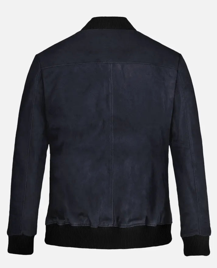 Men's Dark Blue Suede Bomber Jacket