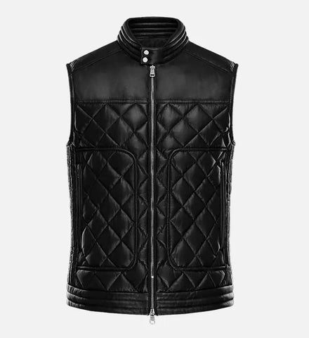 Men's Black Stallion Leather Biker Vest