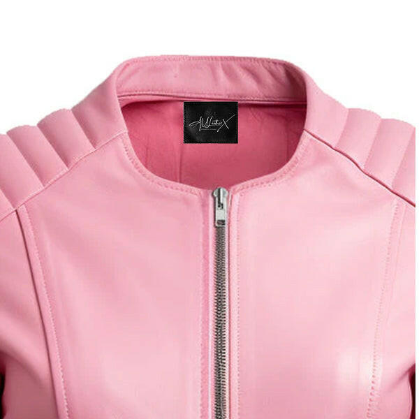 Women's Pink  Biker Leather Jacket