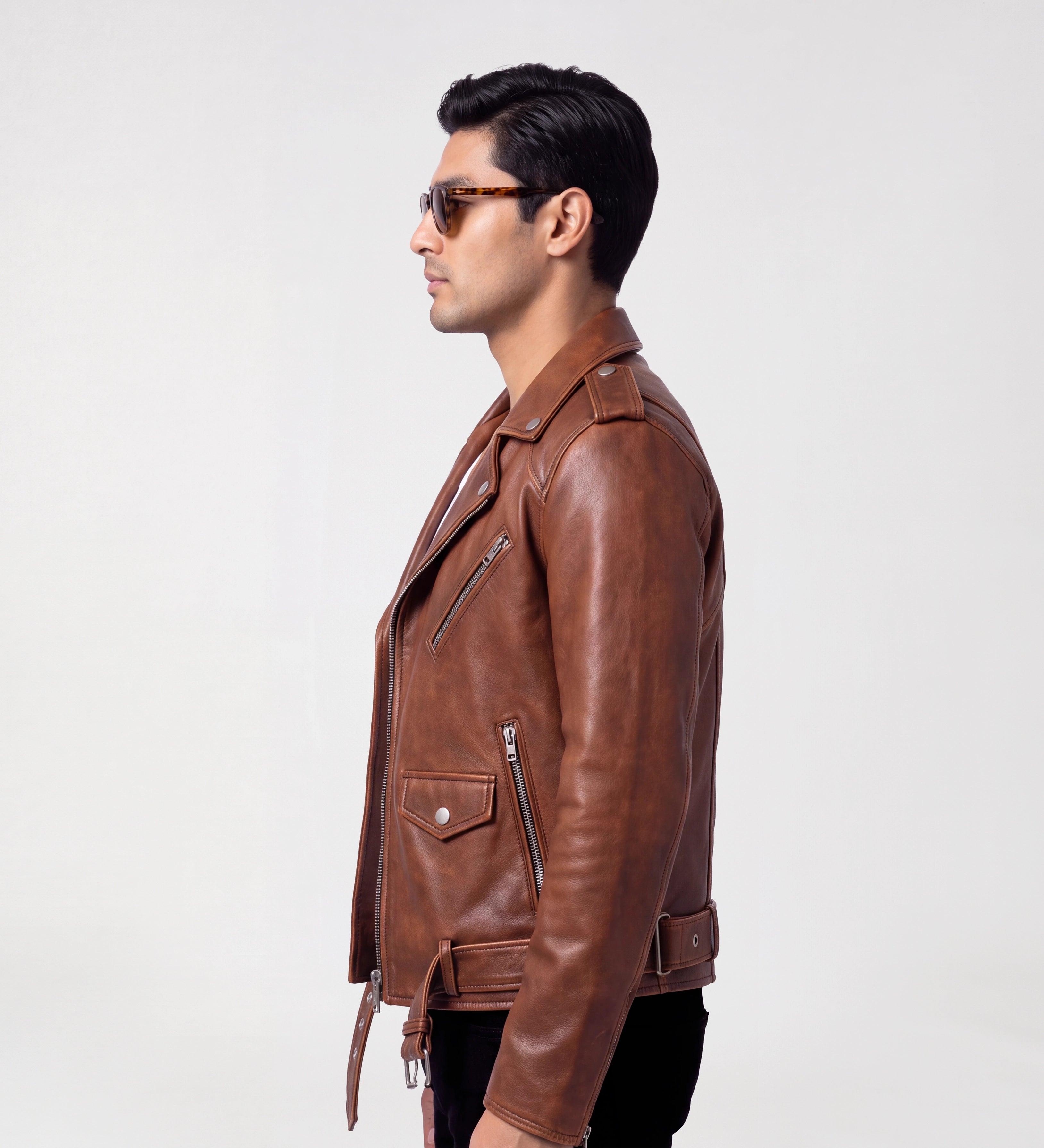 Men Vintage Biker Brown Leather Jacket