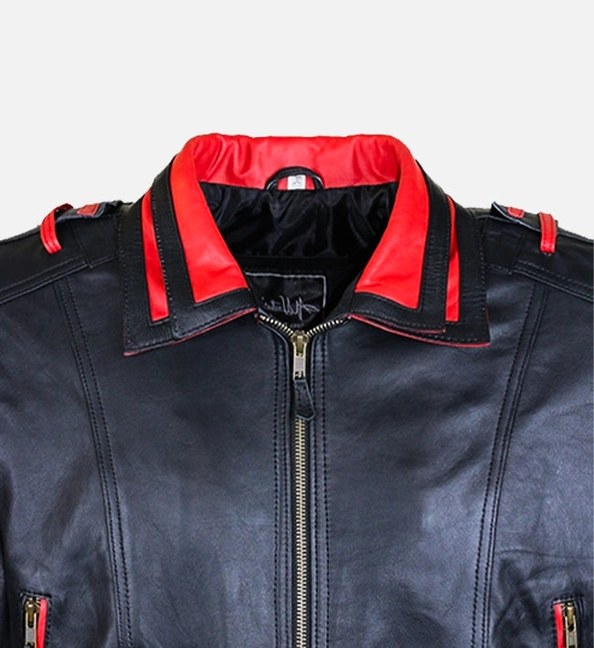 Women’s Black & Red Bomber Leather Jacket