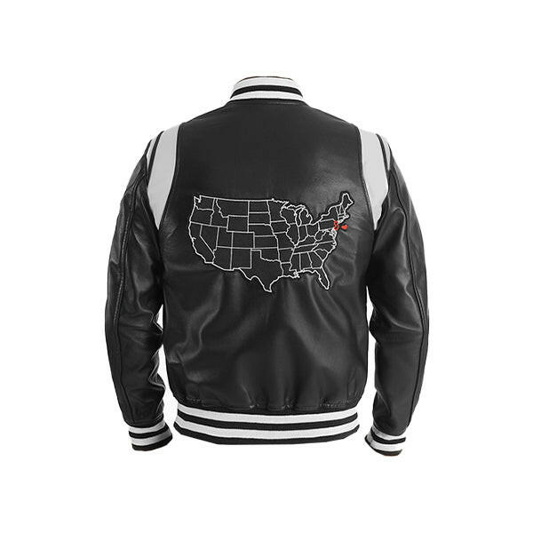 Men's New Jersey Black Leather Varsity Jacket