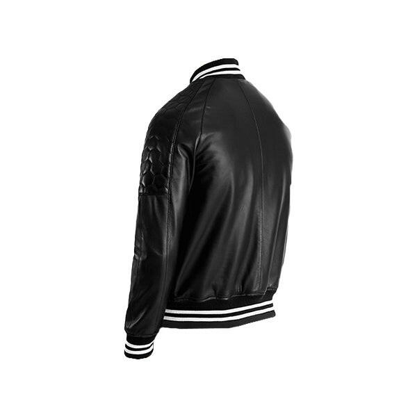 Men's Plain Black Leather Varsity Jacket