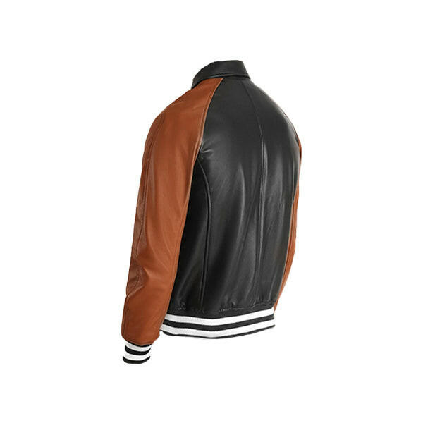 Men's Black & Brown Leather Varsity Jacket