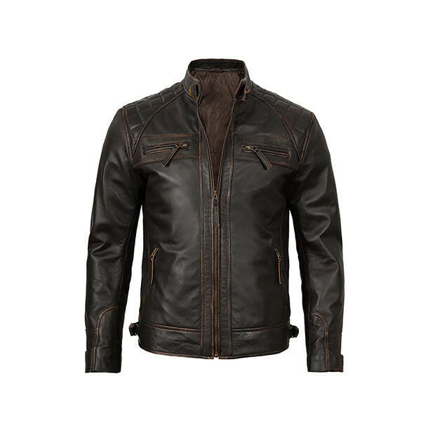 Men's Cafe Racer Distressed Brown Leather Jacket - AU LeatherX