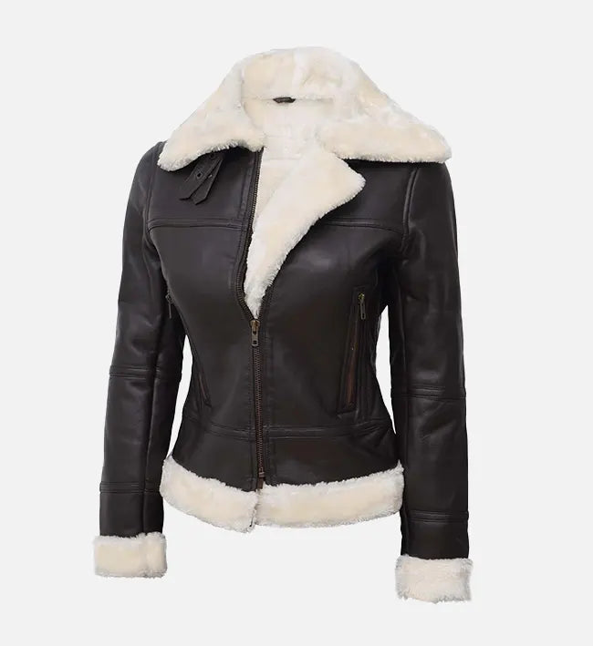 Women's Classic B3 Leather Bomber Shearling Jacket