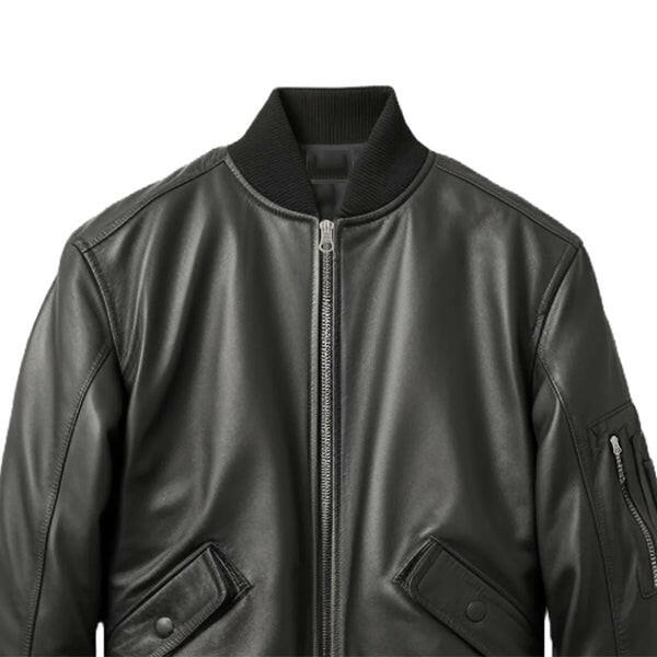 Black Bomber Leather Jacket for Men