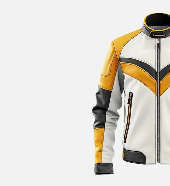 Men's Premium Yellow and White Cafe Racer Leather Jacket