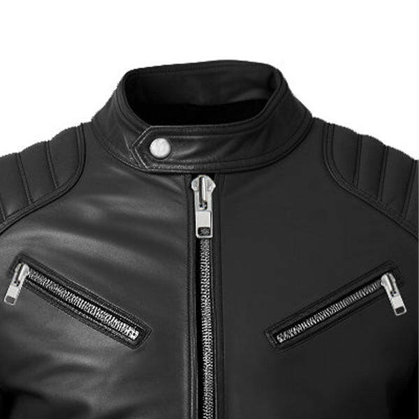 Men's Black Cafe Racer Biker Leather Jacket