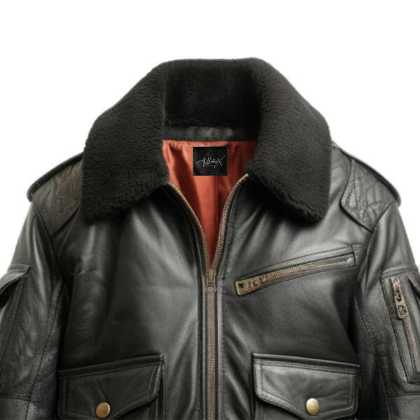 Men's Aviator Black Bomber Leather Jacket