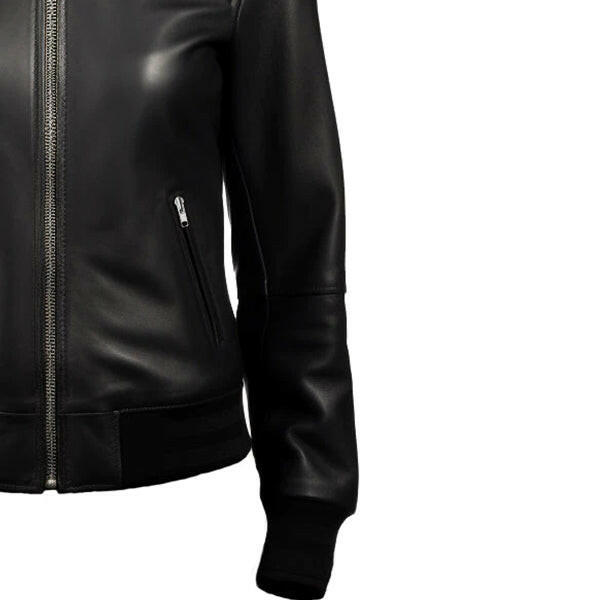 Black Leather Bomber Jacket For Women