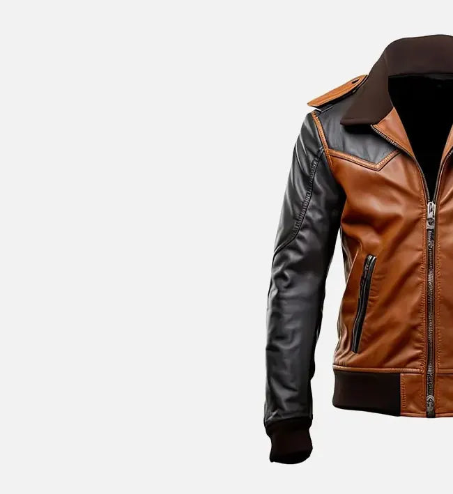 Men’s Brown Black Flying Pilot Aviator Leather Jacket