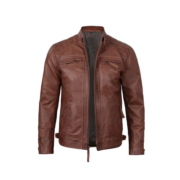 Men's Brown Cafe Racer Diamond Quilted Leather Jacket