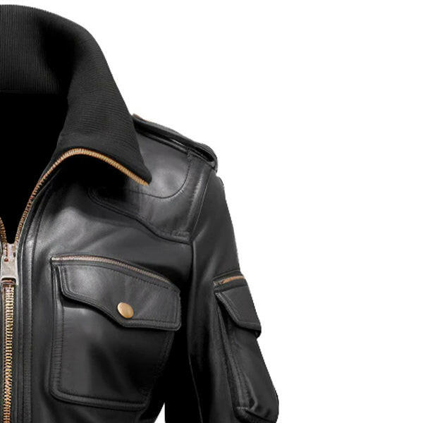 Women's Black Biker Bomber Leather Jacket