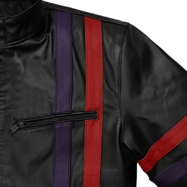Men's Red Striped Leather Jacket