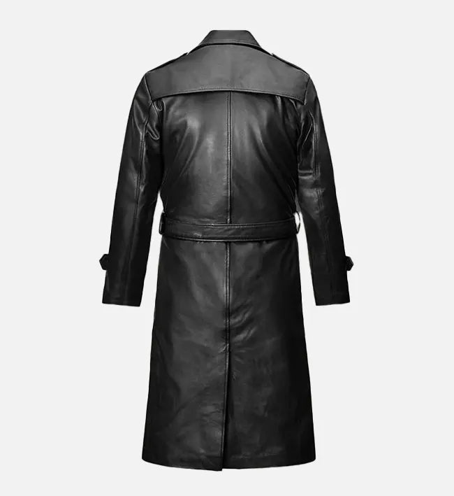 Men's Black Leather Long Coat