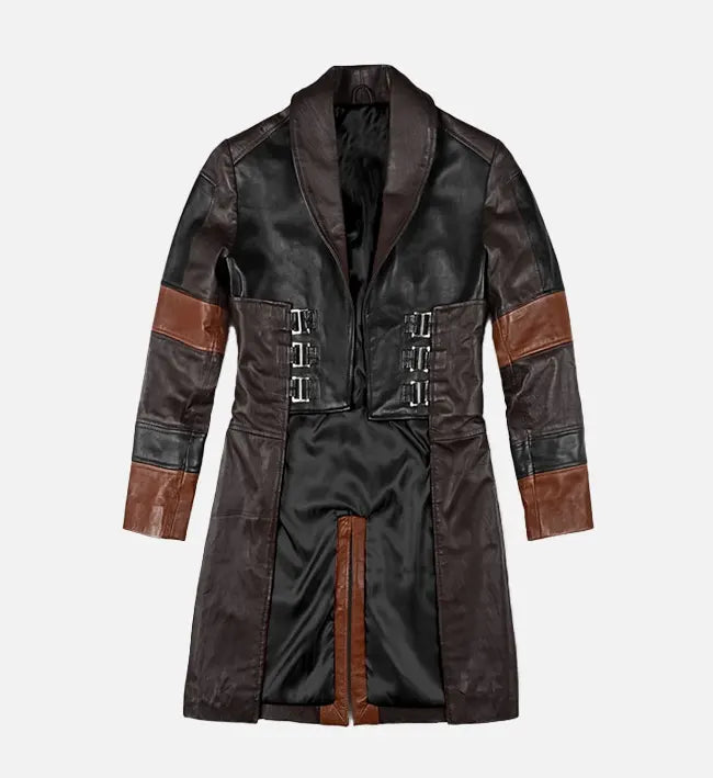 Women's Black and Brown Leather Coat