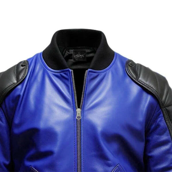 Men's Blue & Black Bomber Leather Jacket