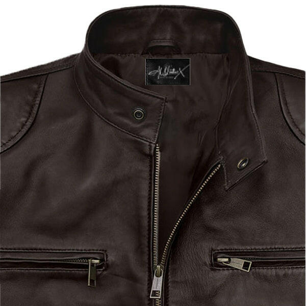 Men's Regular Fit Cafe Racer Brown Leather Jacket