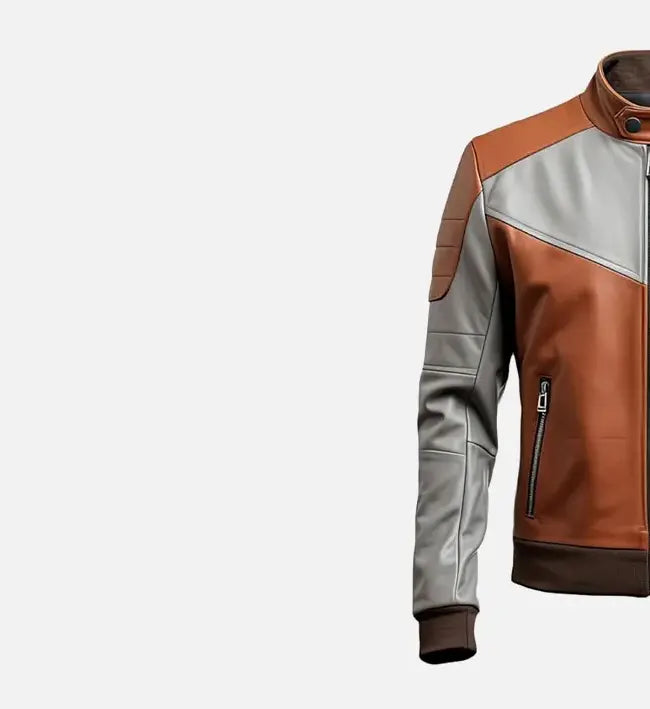 Men's Rust Ash Grey Motorcycle Leather Jacket