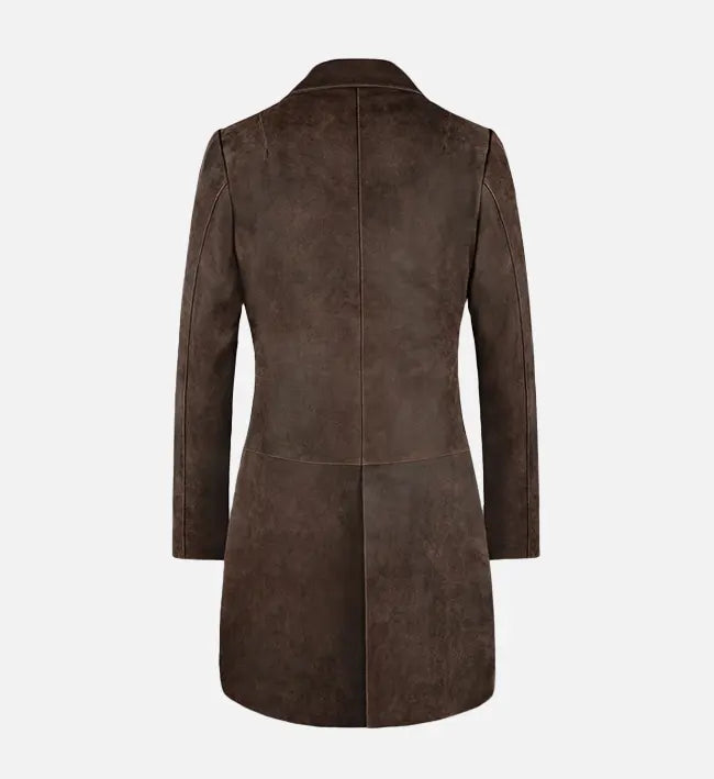 Women's Distressed Brown Leather Trench Coat