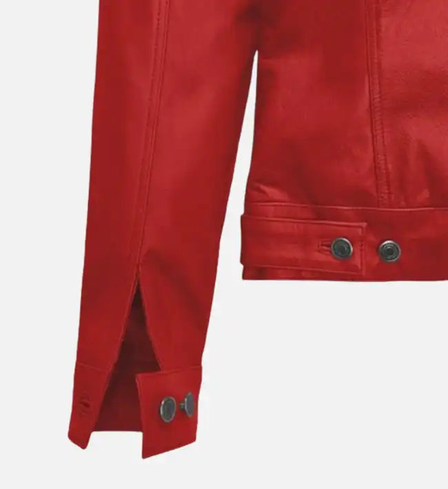 Men’s Red Trucker Leather Jacket