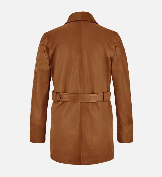 Men's Brown Leather Trench Coat