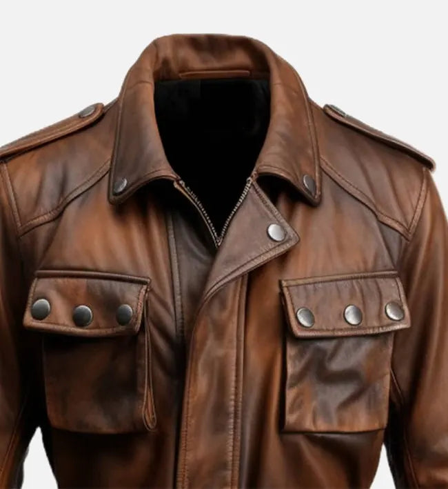 Men's Military Style Vintage Leather Jacket