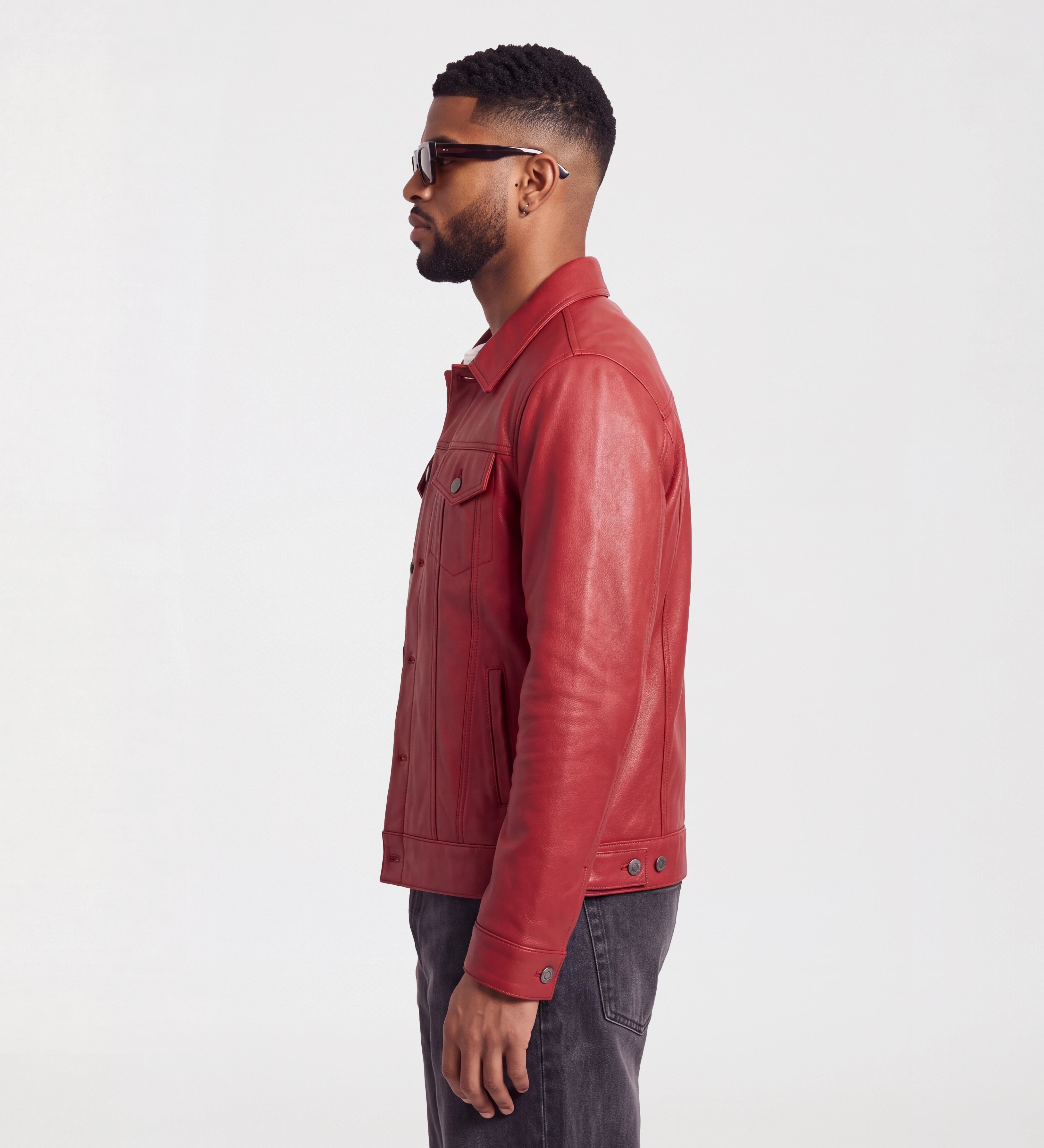 Mens Red Trucker Leather Jacket