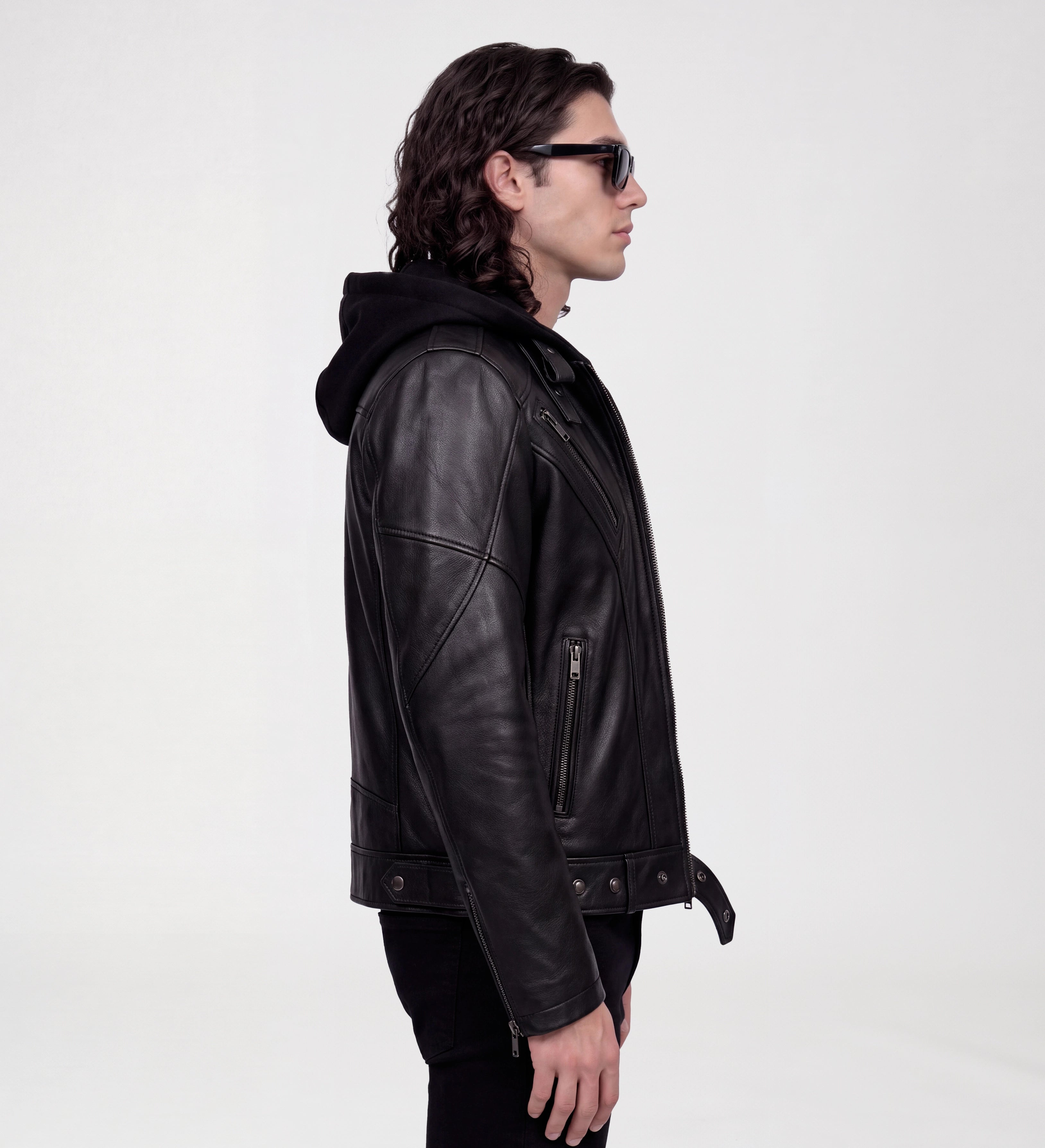 Mens Black Hooded Leather Jacket