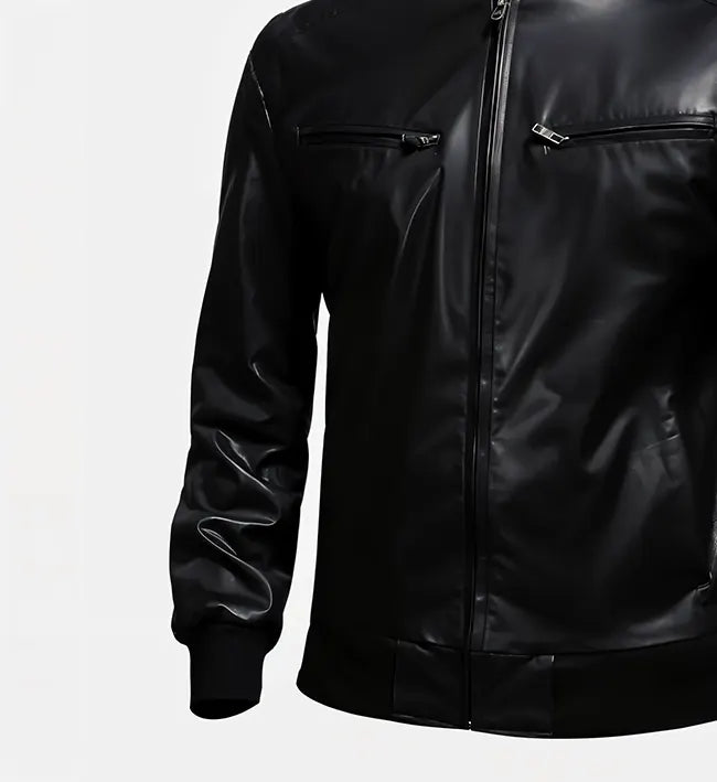 Men’s  Black Biker Bomber Leather Jacket