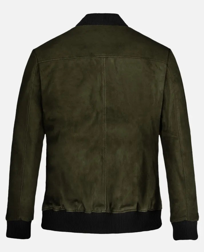 Men's Olive Green Suede Bomber Jacket