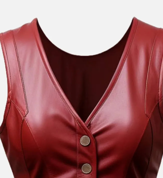 Women's Burgundy Leather Vest