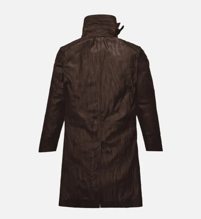 Men's Wrinkled Brown Leather Long Coat