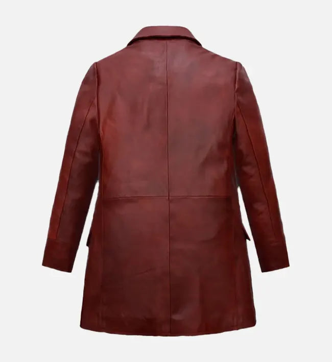 Women's Red Leather Trench Coat