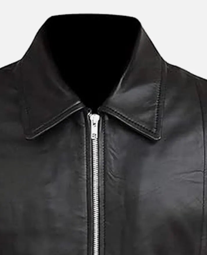 Men’s Vintage Shirt Collar Black Leather Jacket