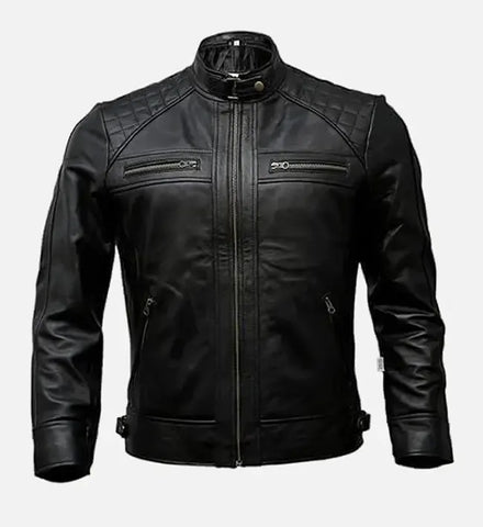 Men’s Timber Style Padded Shoulder Black Leather Jacket