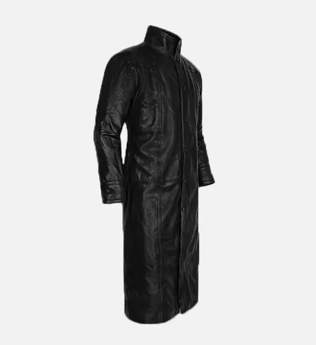 Men's Black Leather Trench Coat