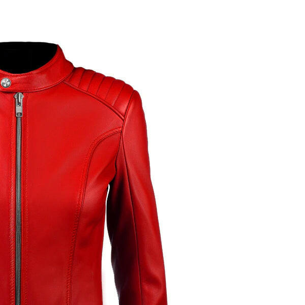 Women's Red Cafe Racer Leather Jacket