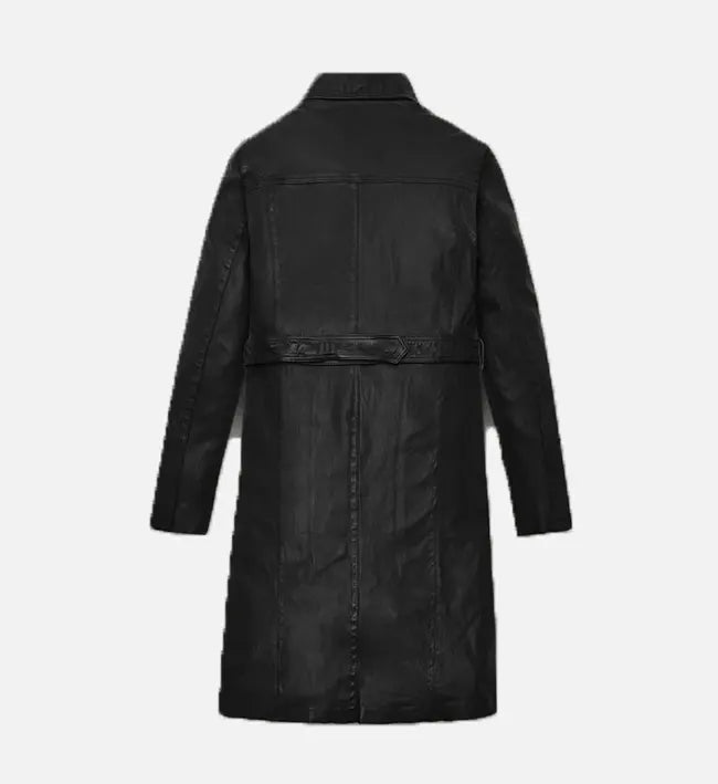 Women's Asymmetrical Black Leather Long Coat