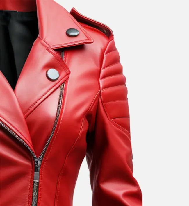 Women's Slimfit Red Biker Leather Jacket