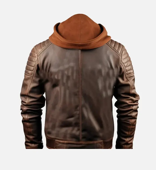 Men's Voguish Brown Detachable Hooded Leather Jacket