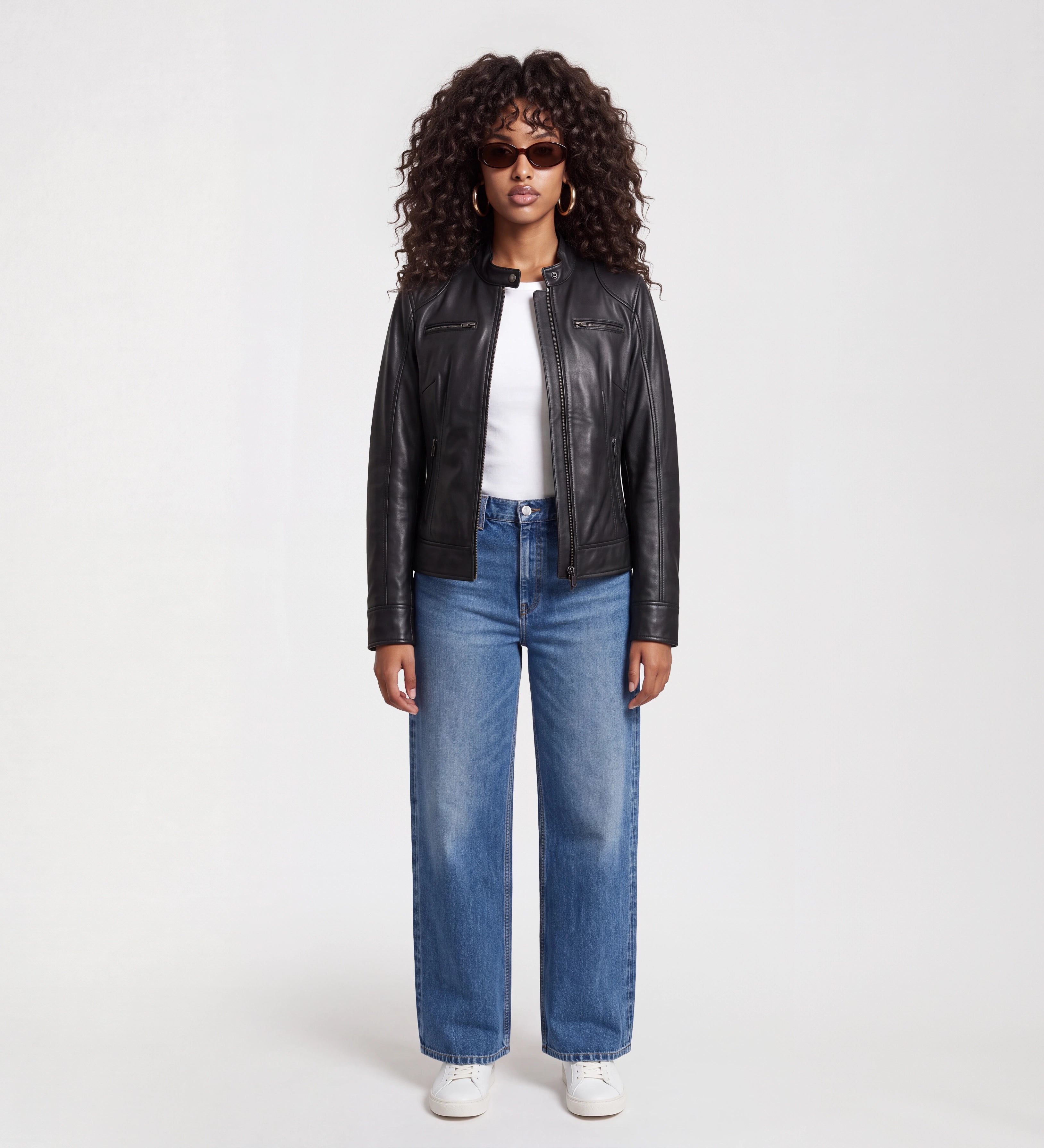 Women Black Cafe Racer Real Leather Jacket
