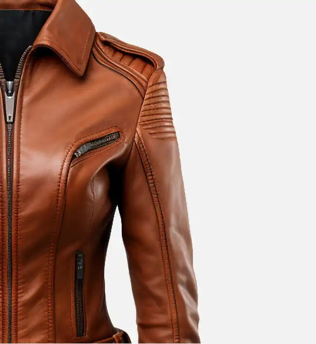 Womens brown stylish leather jacket
