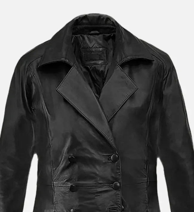 Women's Black Leather Trench Coat